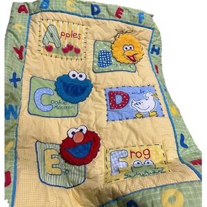 Vintage Big Bird Baby Crib Blanket  Sesame Street Cookie Monster Elmo Fuzzy Face